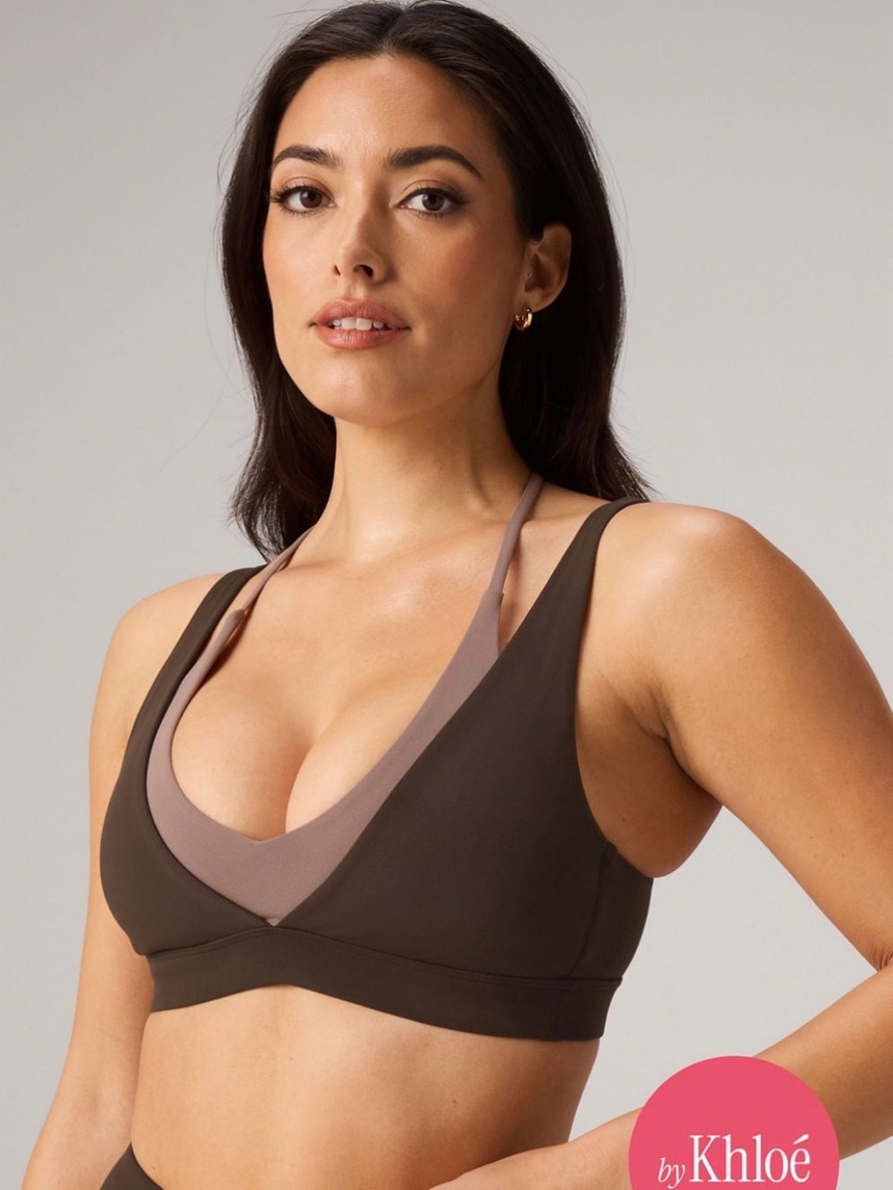 Fabletics by Khloe PureLuxe Double Layer Sports Bra Dark Sienna Yoga Bralette L